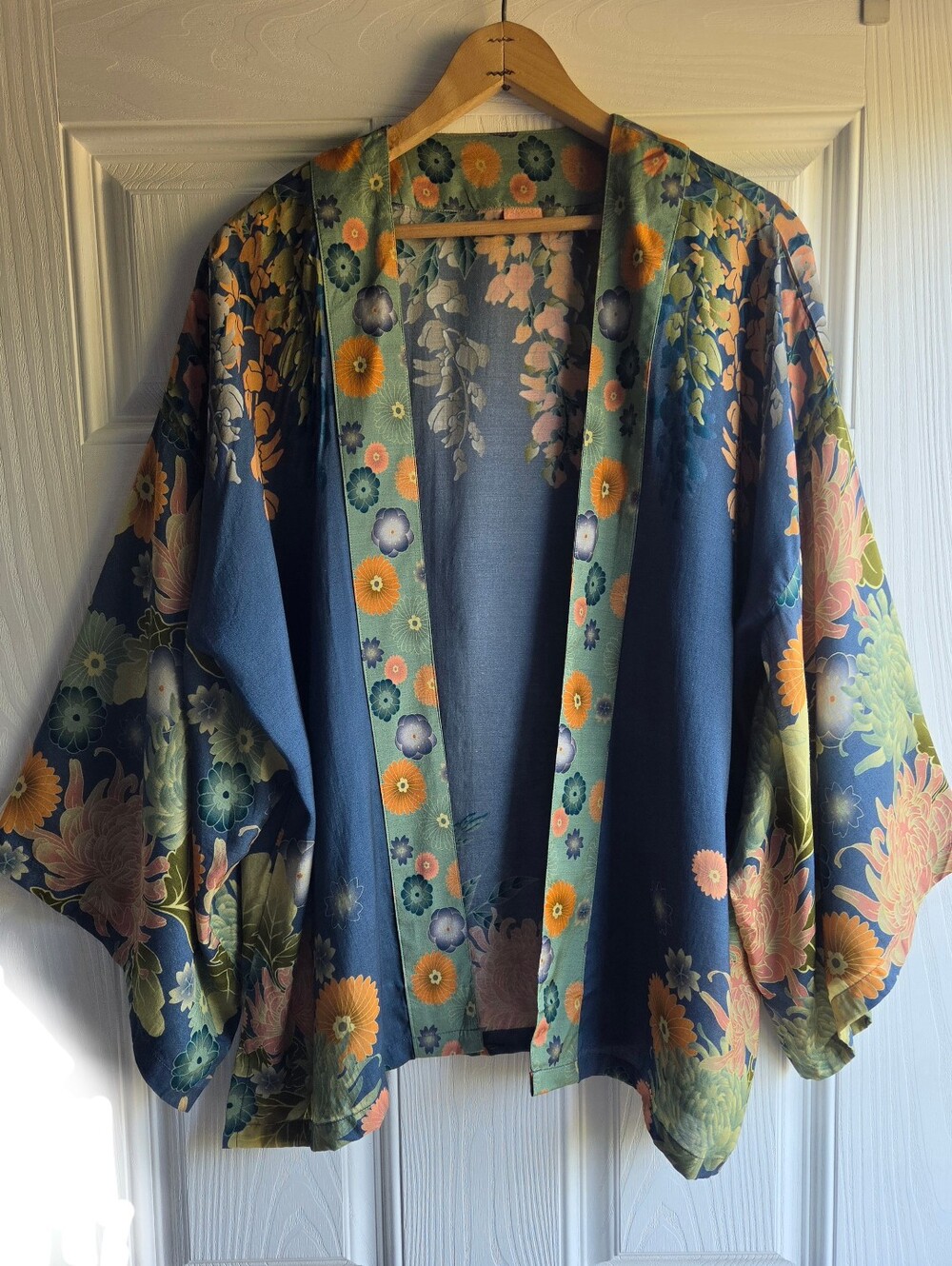 Powder Women's Floral Artsy Kimono in Blue and Orange Kimono O/S